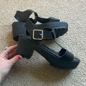 Black Chunky Heeled Sandals
